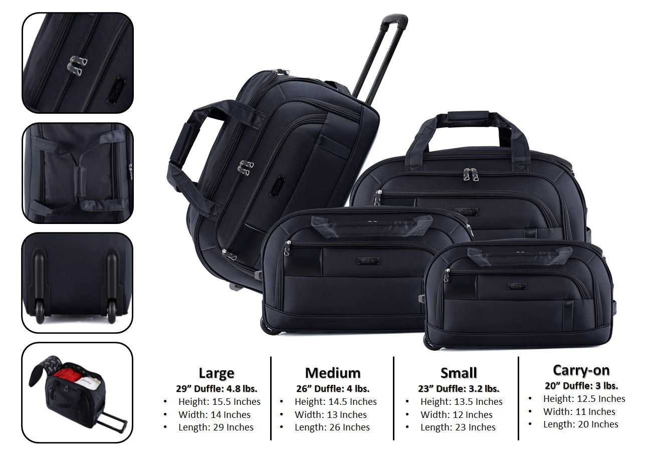 Gavin Soft shell Lightweight Duffel Rolling Bag 4 Piece Set - Image 16