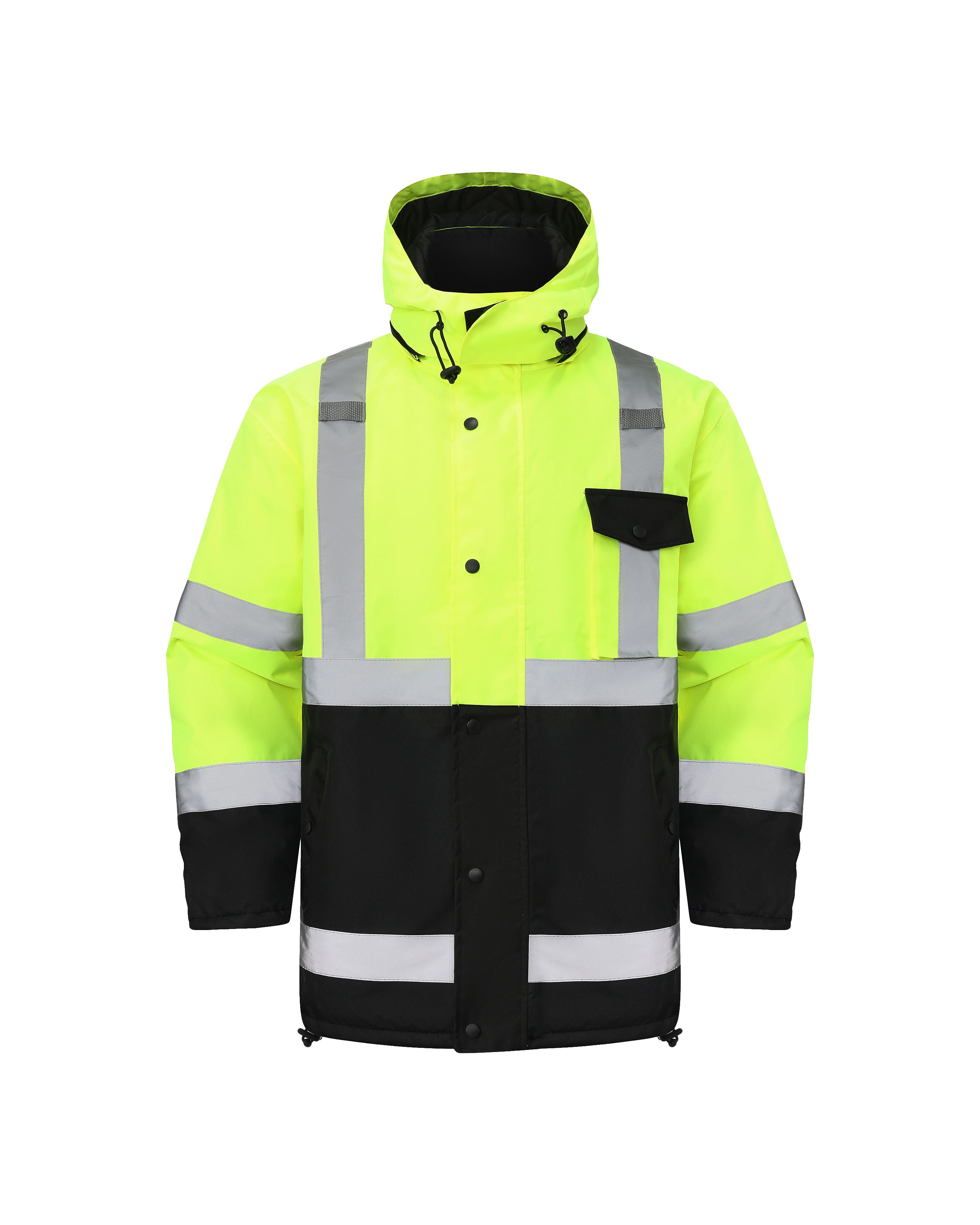 High Visibility Hooded & Quilt Lined ANSI/ISEA 107-2020, Type R, Class 3 Two Tone Water Resistant Neon Safety Jacket [R71300] - Image 2