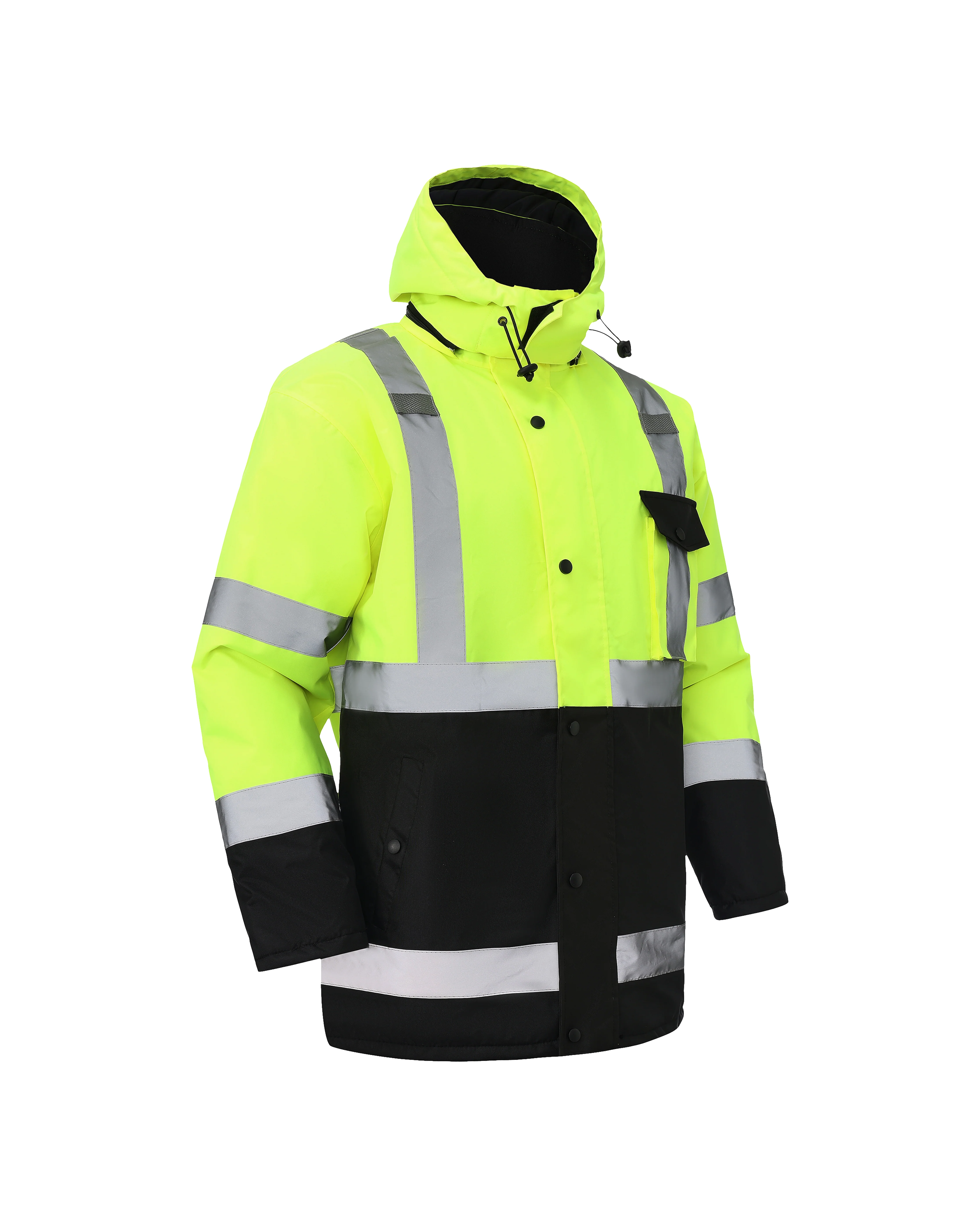 High Visibility Hooded & Quilt Lined ANSI/ISEA 107-2020, Type R, Class 3 Two Tone Water Resistant Neon Safety Jacket [R71300] - Image 3
