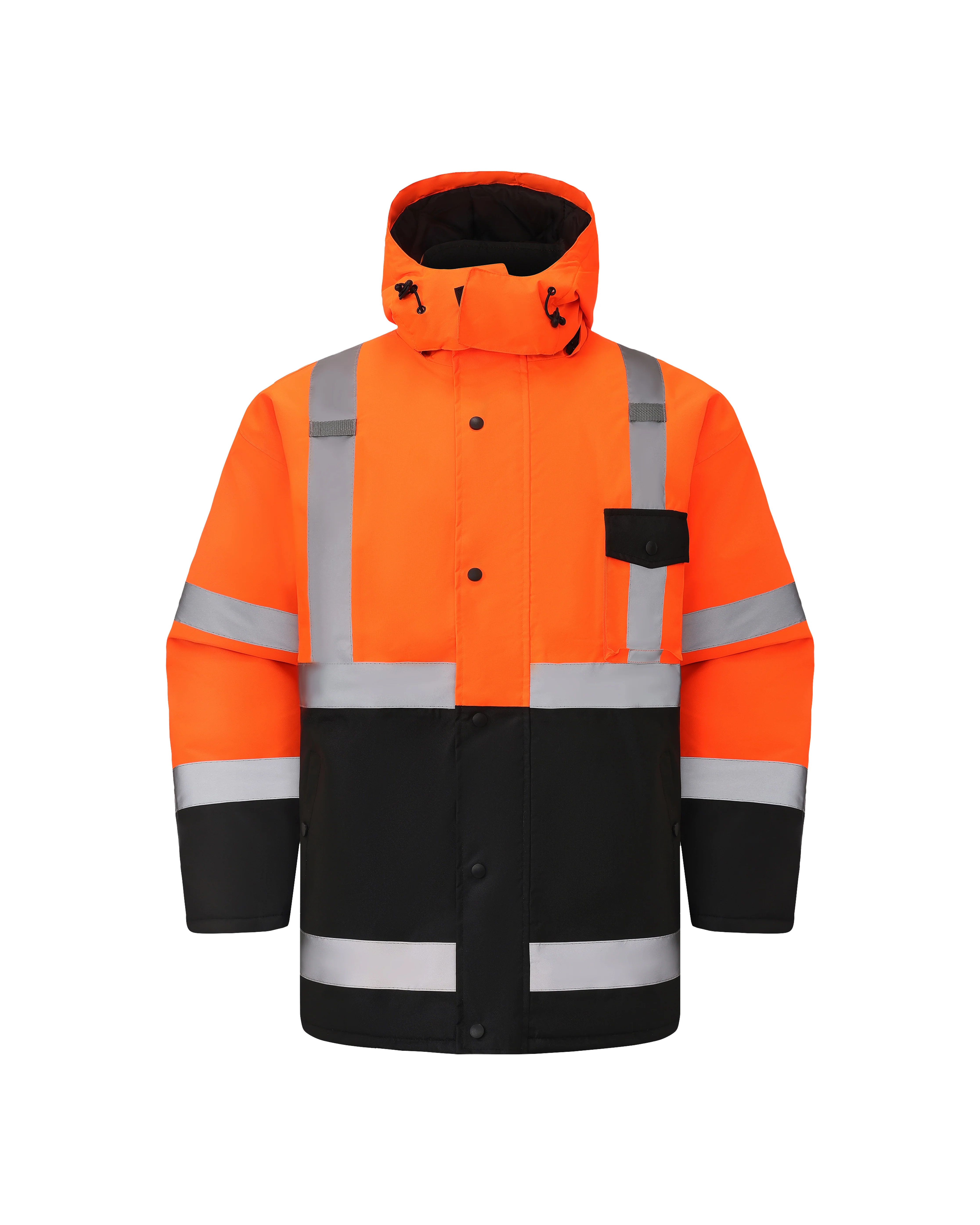 High Visibility Hooded & Quilt Lined ANSI/ISEA 107-2020, Type R, Class 3 Two Tone Water Resistant Orange Safety Jacket [R71400] - Image 2