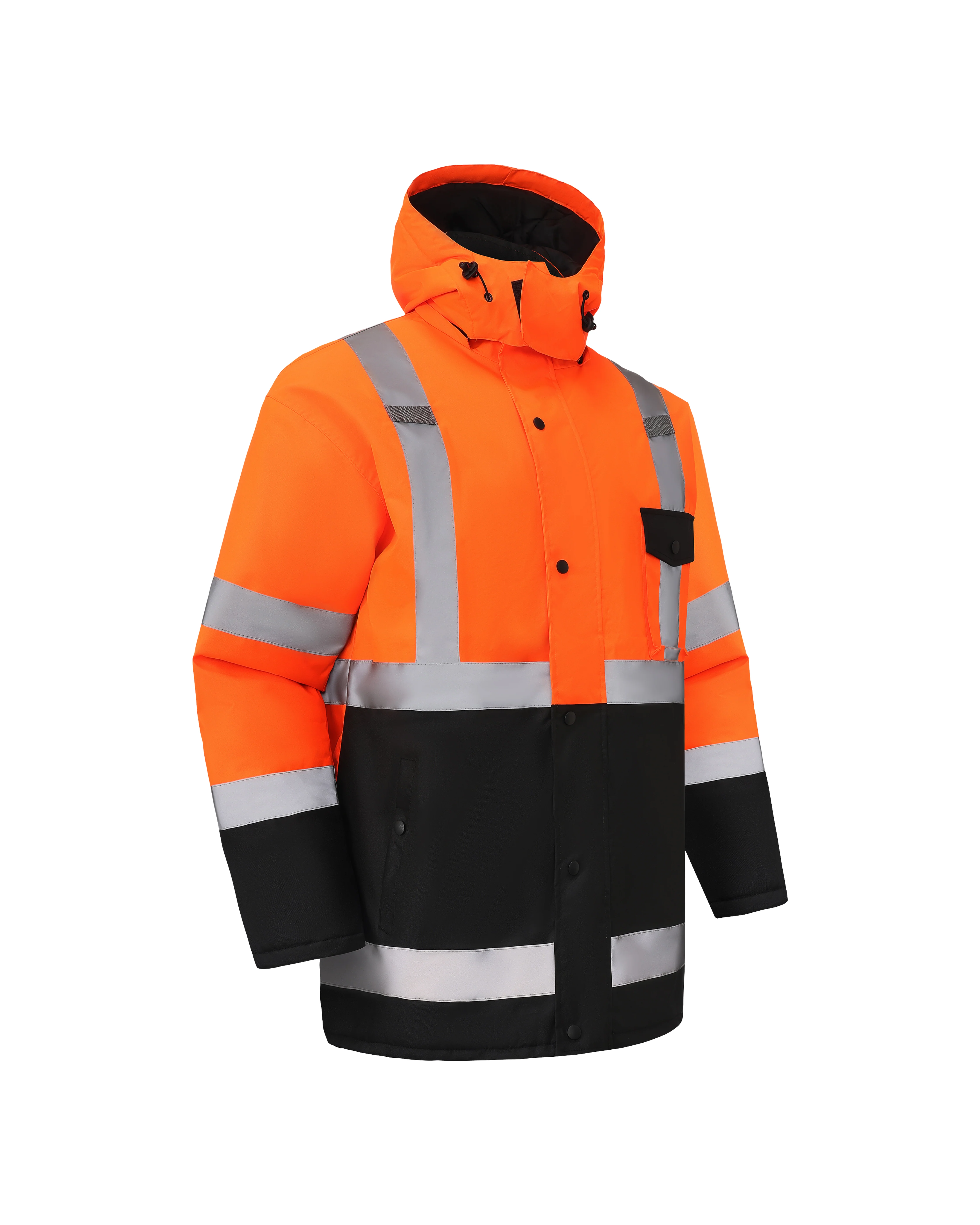 High Visibility Hooded & Quilt Lined ANSI/ISEA 107-2020, Type R, Class 3 Two Tone Water Resistant Orange Safety Jacket [R71400] - Image 3