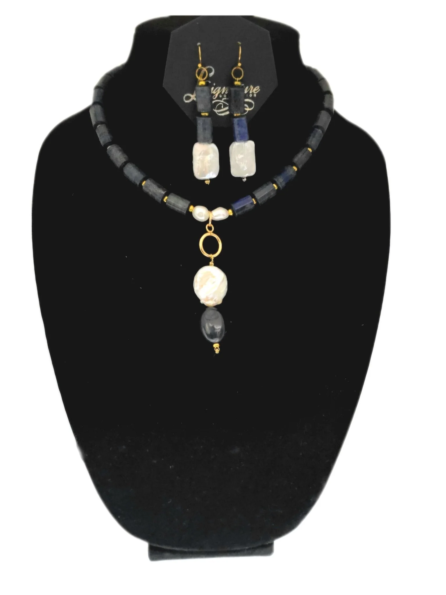 Lapis Lazuli and Freshwater Pearls Necklace Set