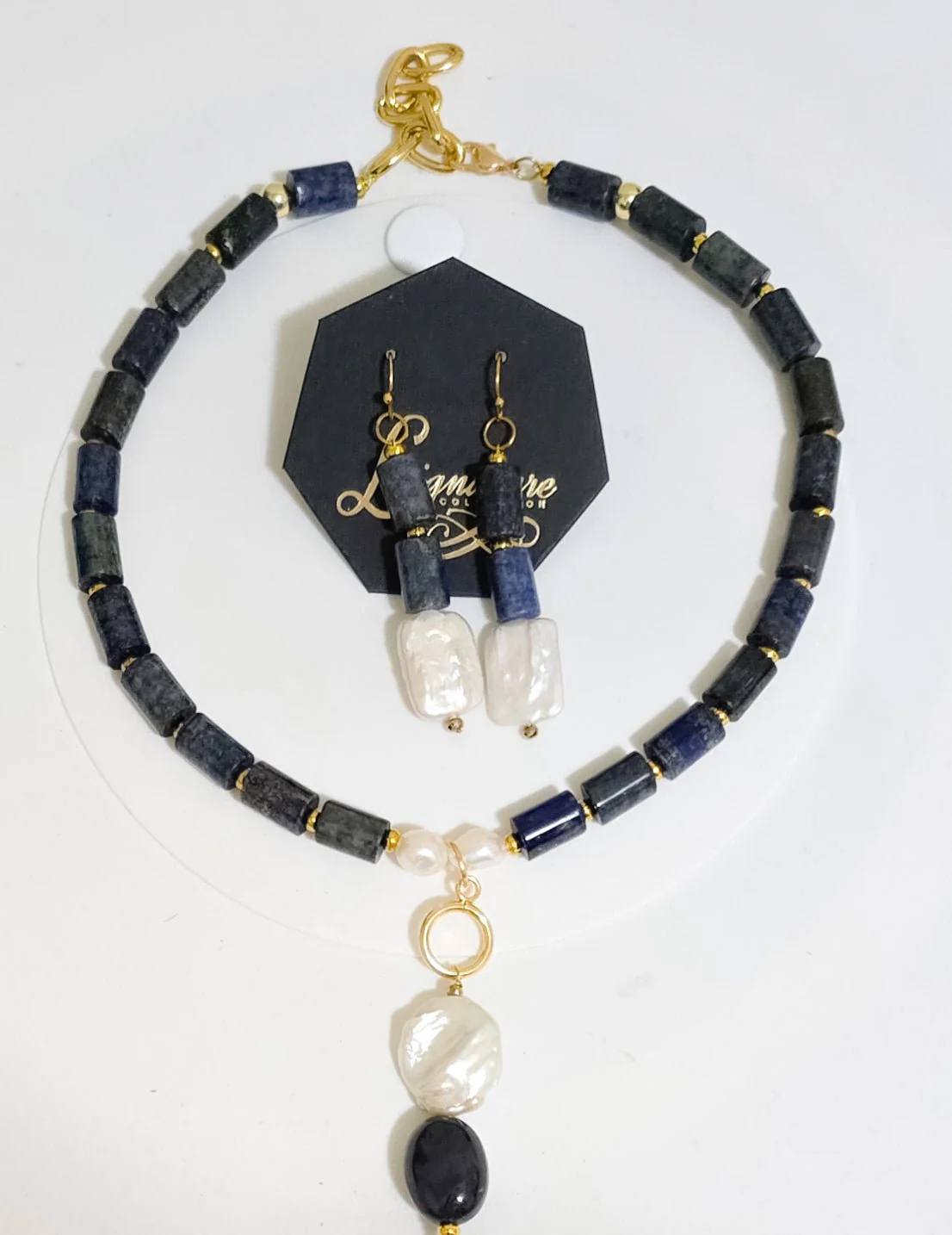 Lapis Lazuli and Freshwater Pearls Necklace Set - Image 2