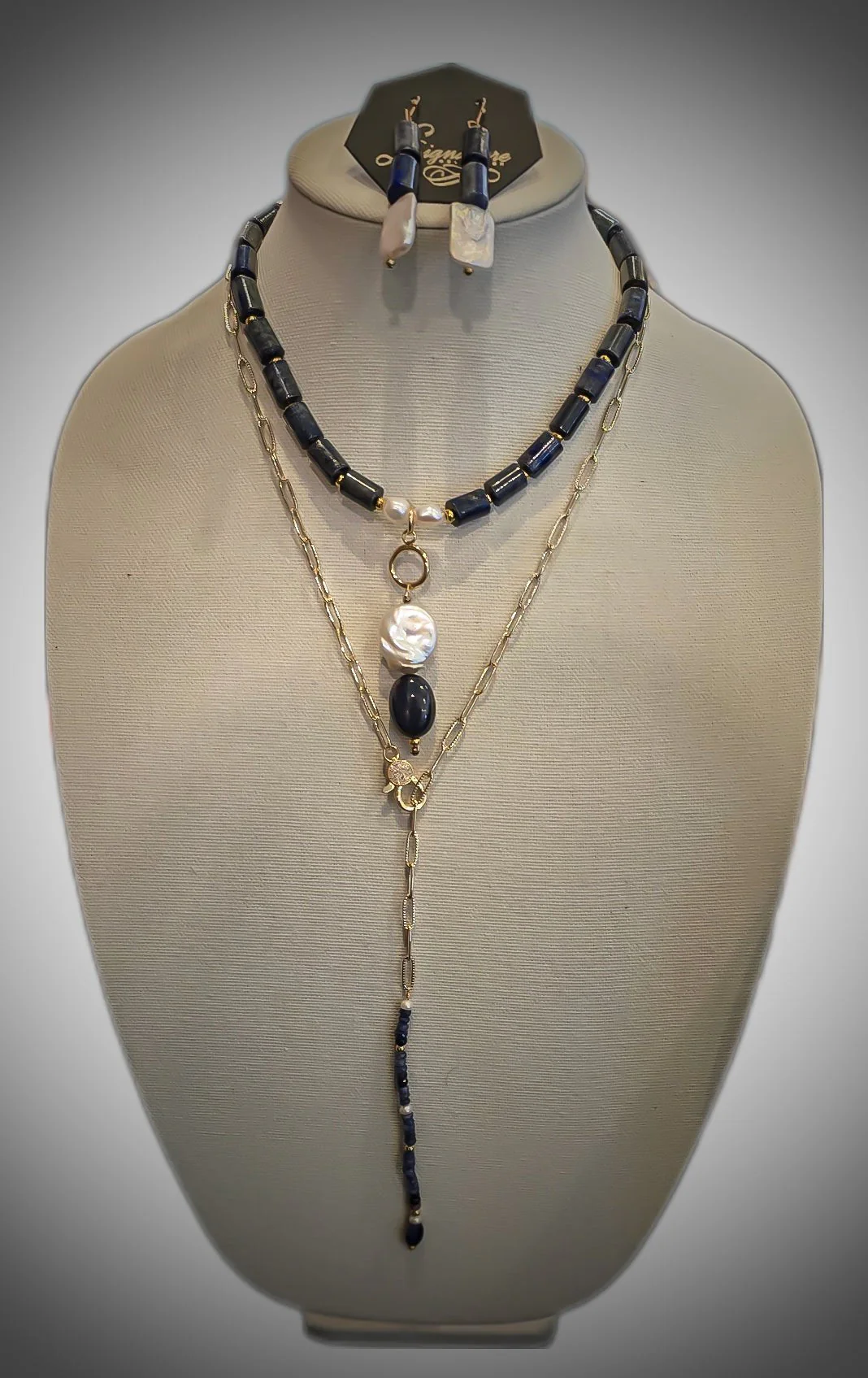 Lapis Lazuli and Freshwater Pearls Necklace Set - Image 4