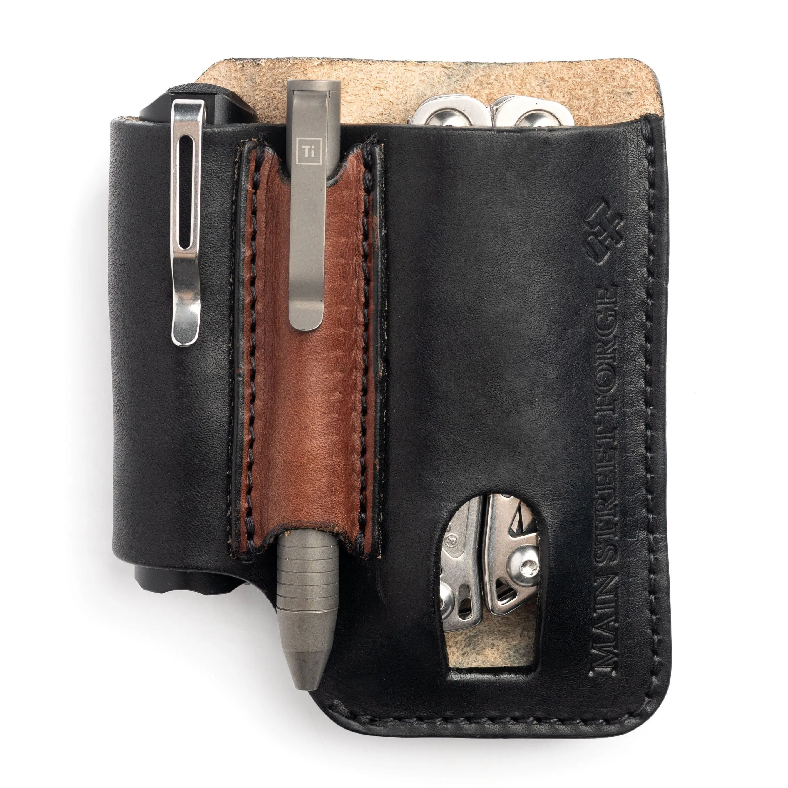 Leather EDC Pouch - Belt clip Multitool, Flashlight & Pen Sheath - Image 2