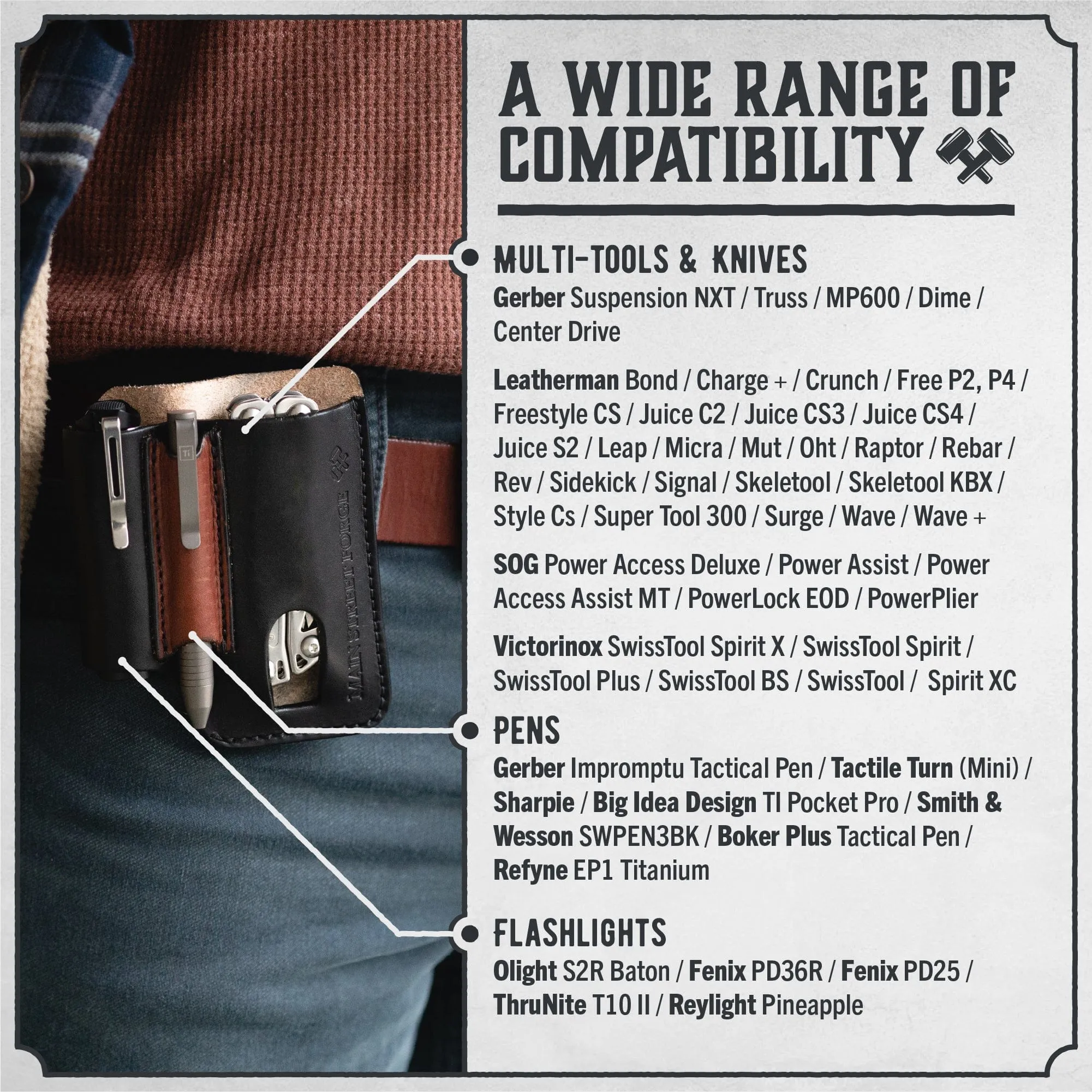 Leather EDC Pouch - Belt clip Multitool, Flashlight & Pen Sheath - Image 7