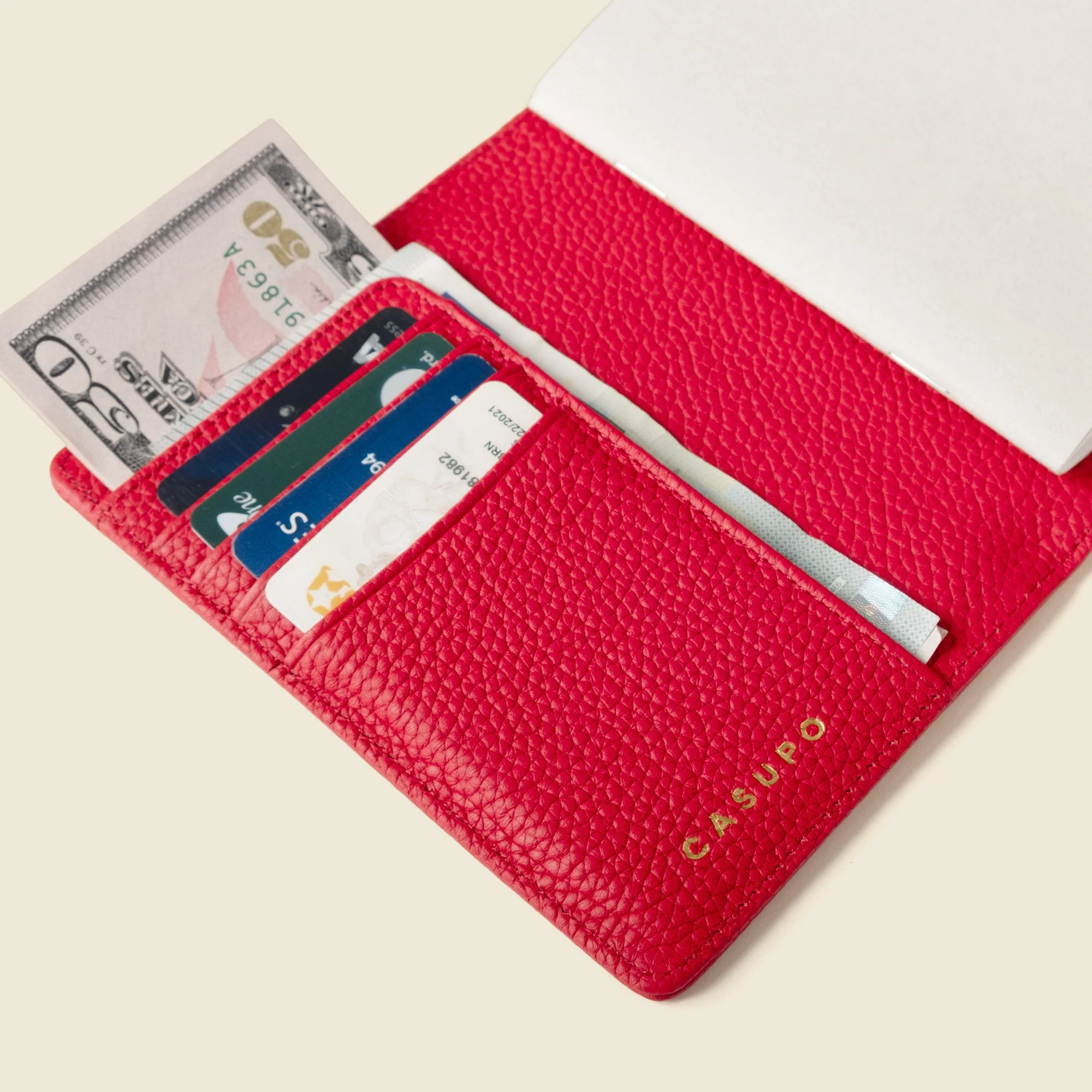 Leather Passport Wallet with RFID - Red - Image 4