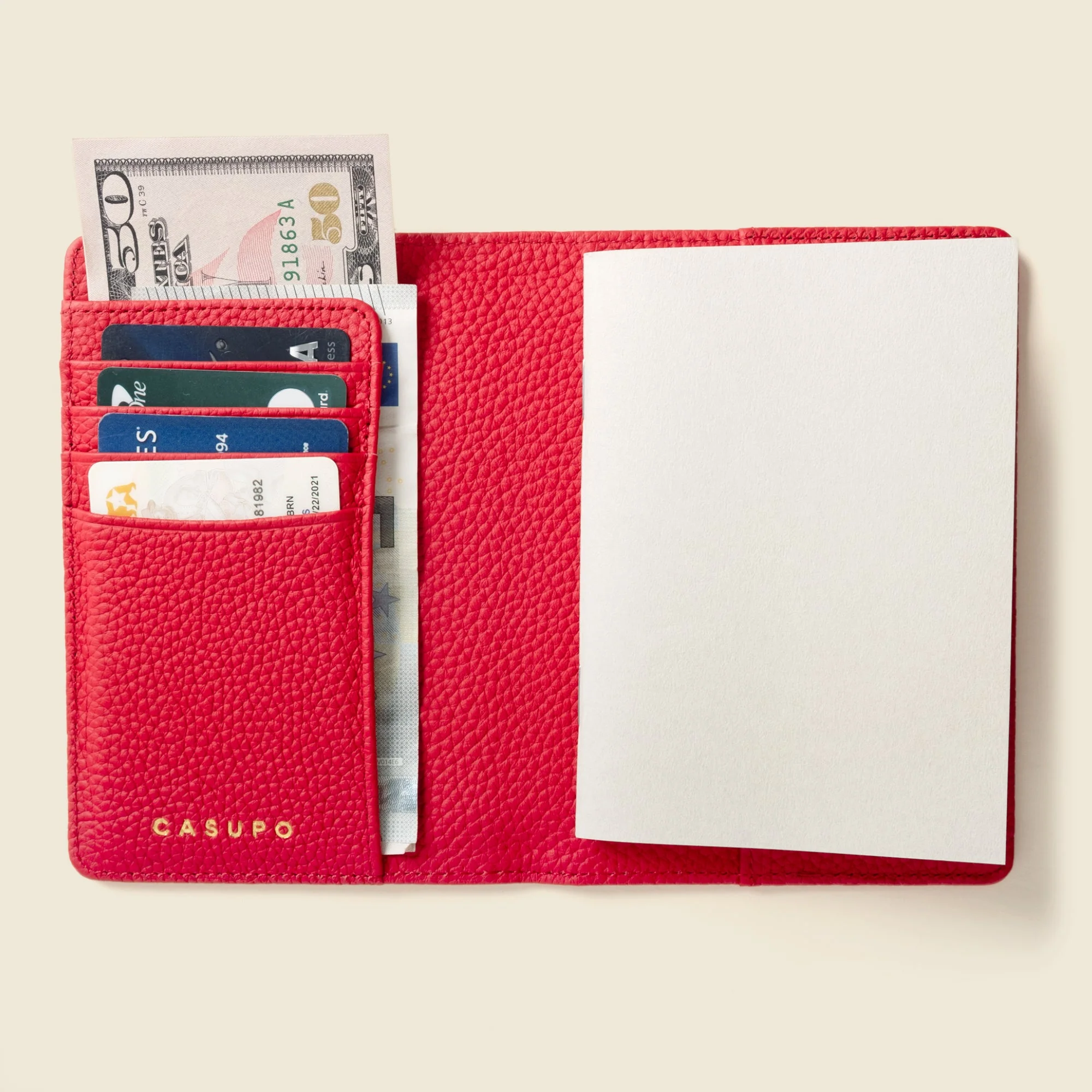 Leather Passport Wallet with RFID - Red - Image 5