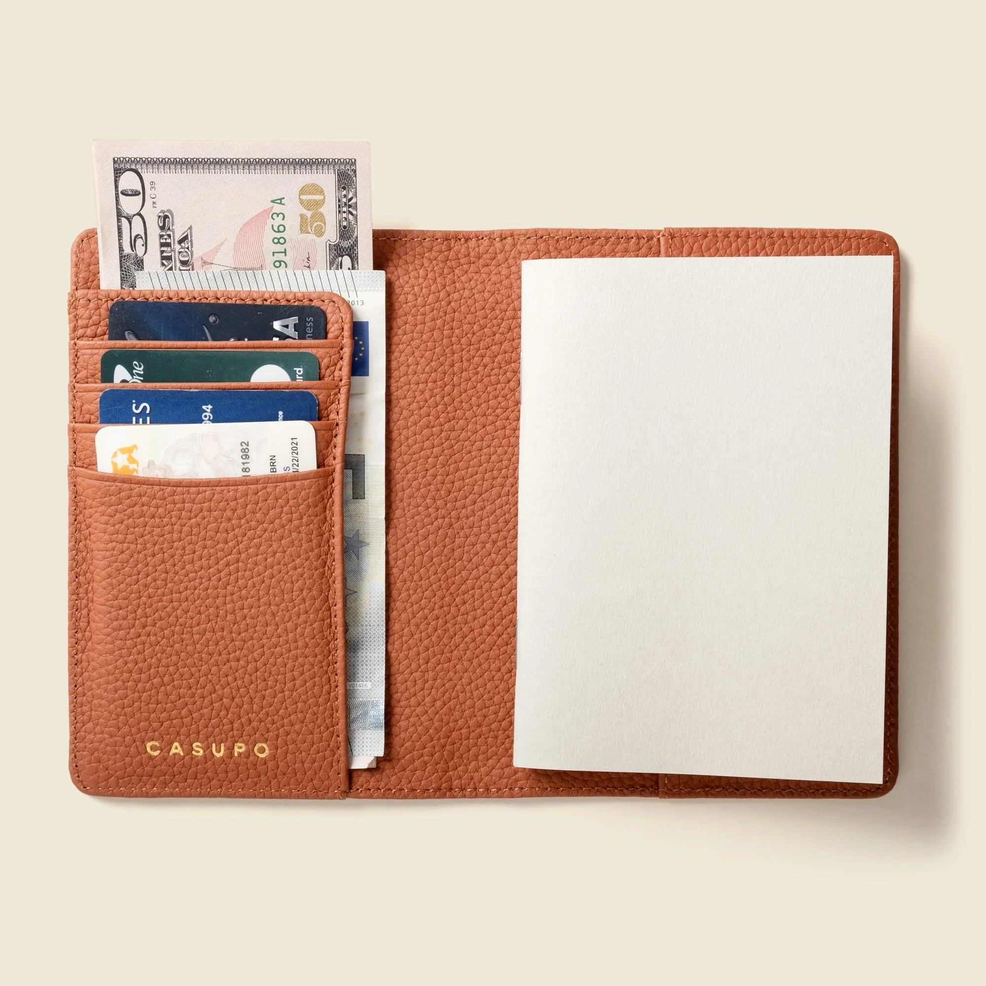 Leather Passport Wallet with RFID - Tan - Image 4
