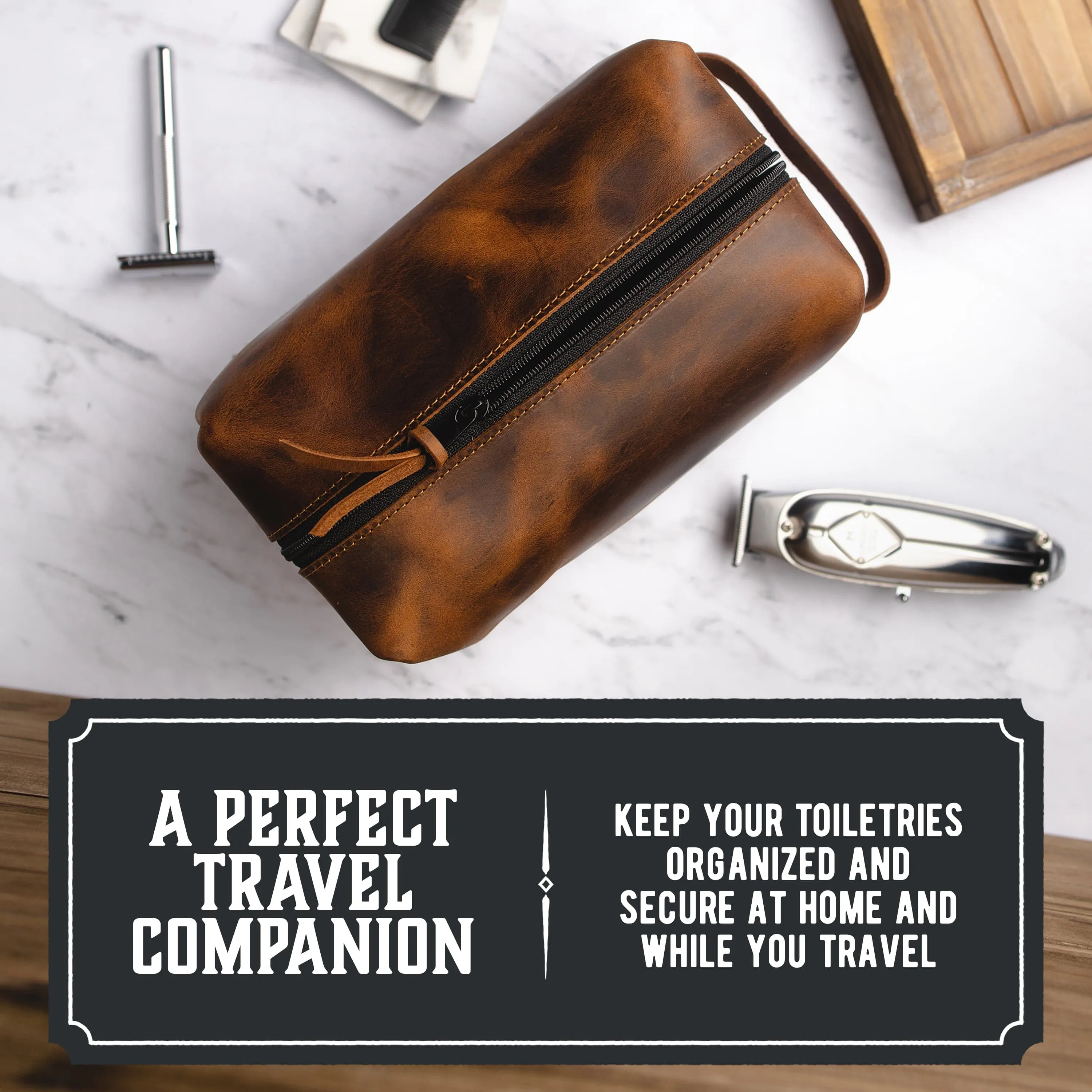 Leather Toiletry Bag for Men | Dopp Kit / Travel Pack - Image 5