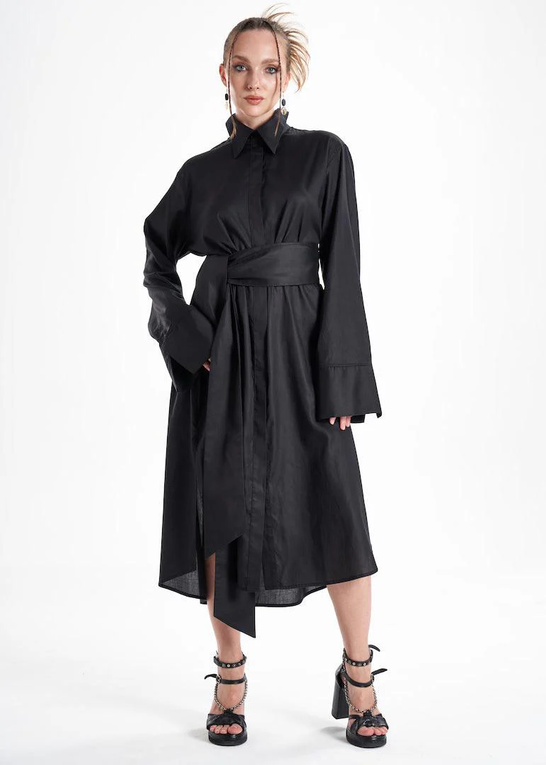 Lightweight And Breathable Deep Black Set With Maxi Button Down And Palazzo Pants - Image 3