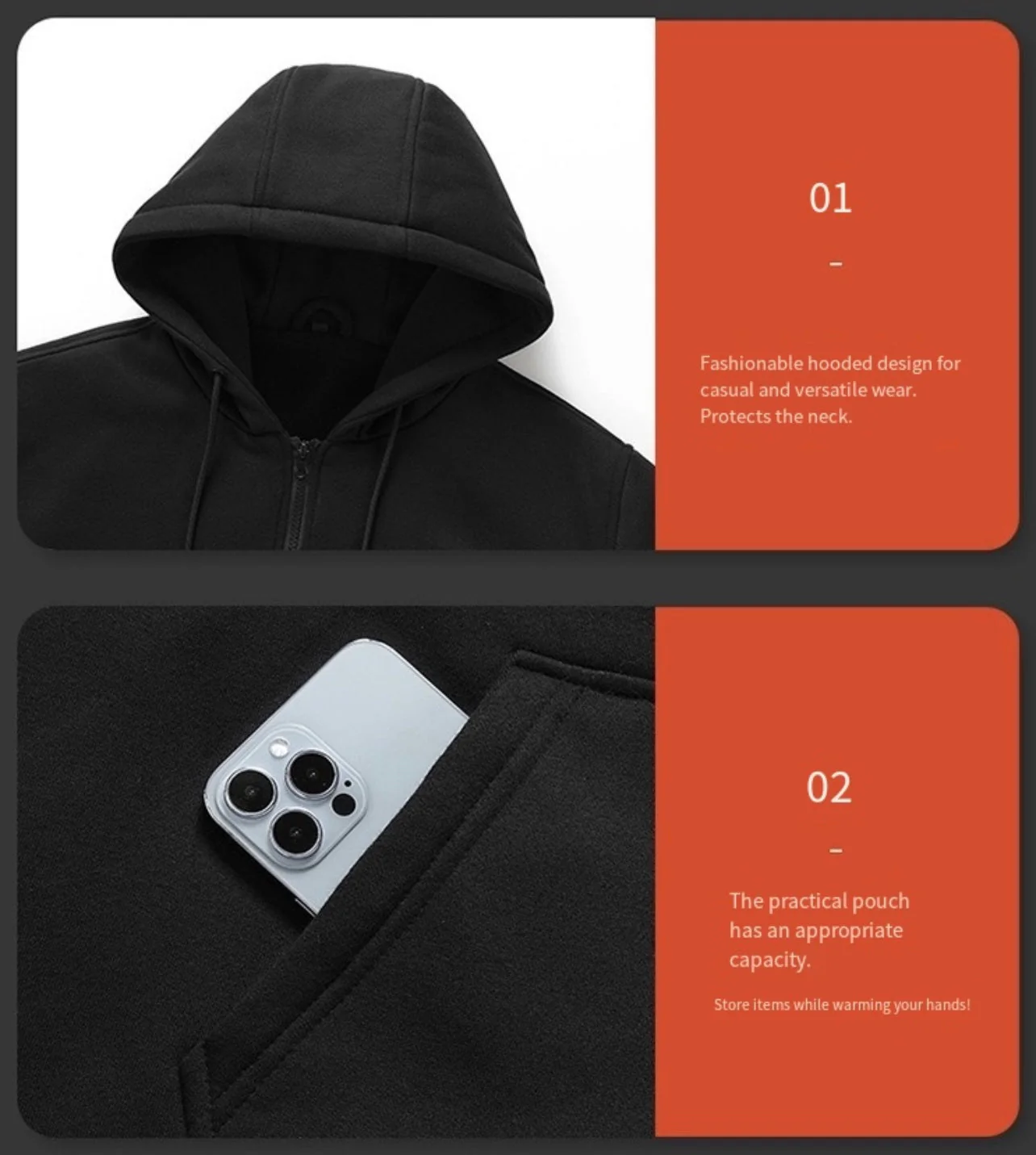 LITEGUEST USB Heated Hoodie 5-Zone Heated Zip-up Hooded Sweatshirt - Image 8