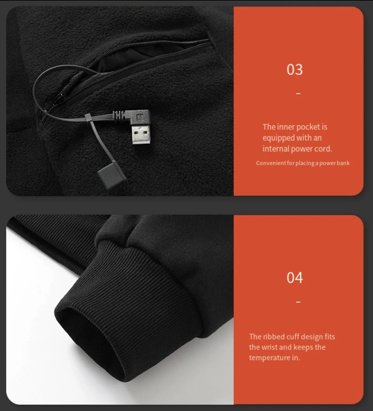 LITEGUEST USB Heated Hoodie 5-Zone Heated Zip-up Hooded Sweatshirt - Image 9