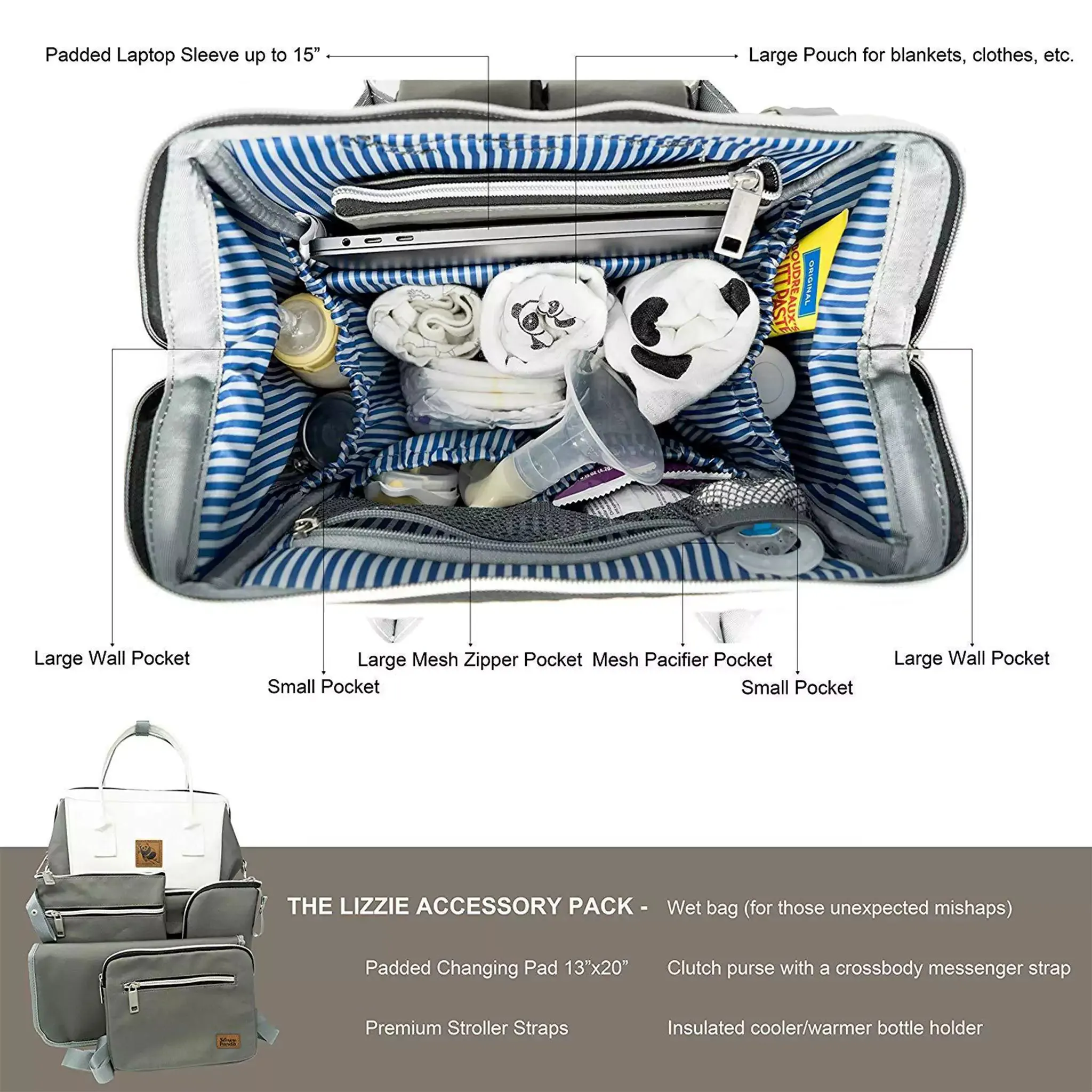Lizzie Canvas Diaper Backpack | Mommy Bag - Image 6