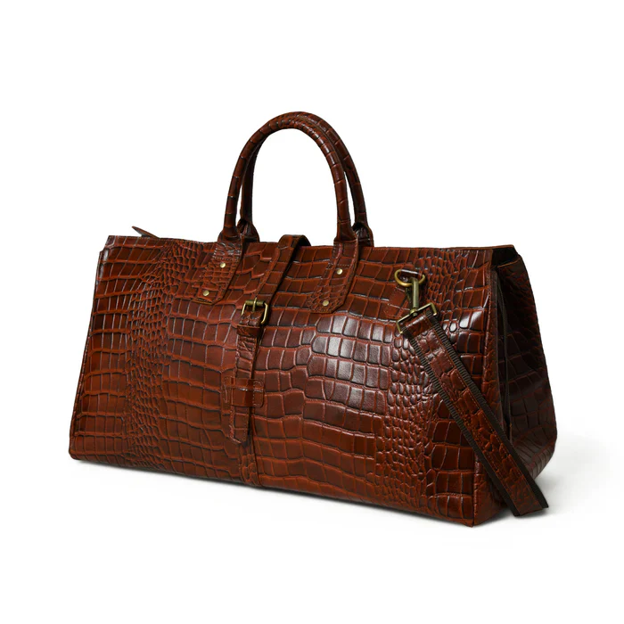 LuxeHide Brown Croco Pattern Duffle - Image 2