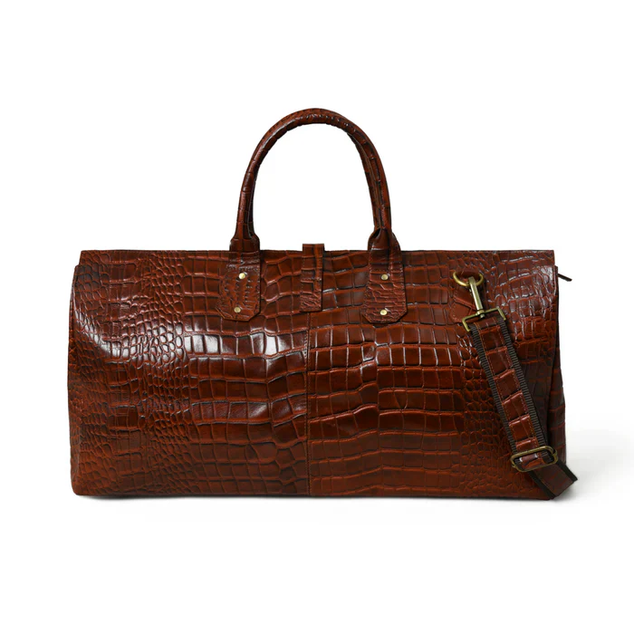 LuxeHide Brown Croco Pattern Duffle - Image 3