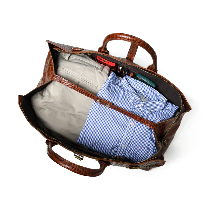 LuxeHide Brown Croco Pattern Duffle - Image 4