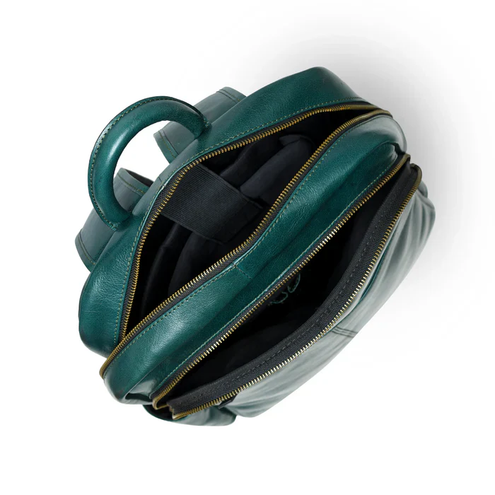 Luxury Italian Leather Backpack, Green - Image 3