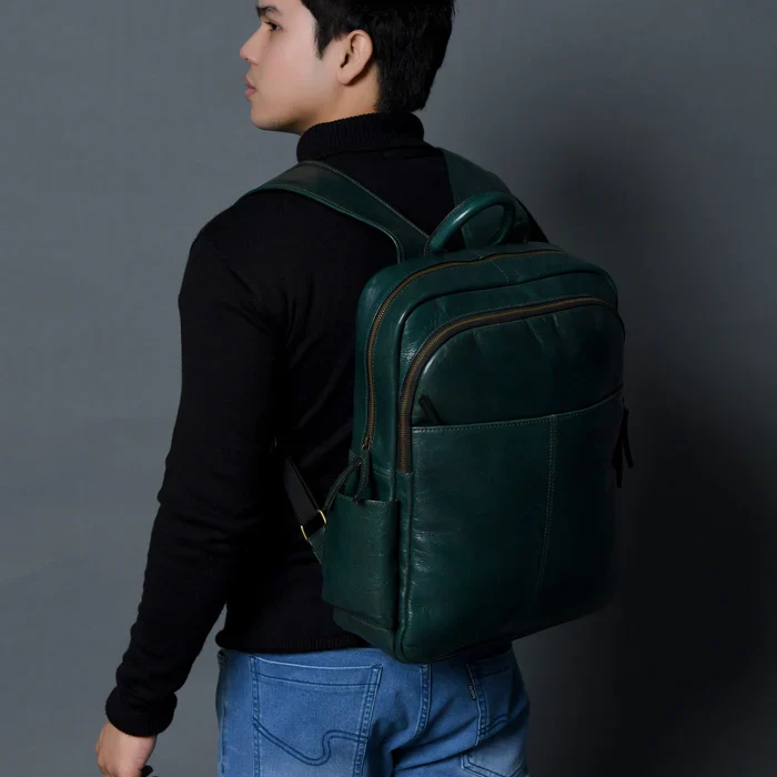 Luxury Italian Leather Backpack, Green - Image 4