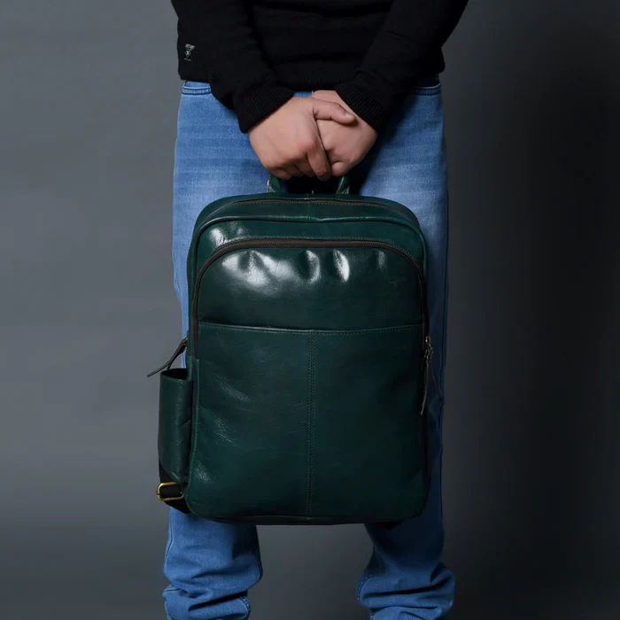 Luxury Italian Leather Backpack, Green - Image 5