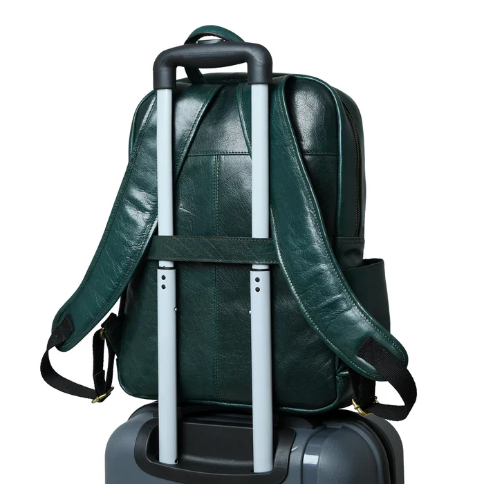 Luxury Italian Leather Backpack, Green - Image 6
