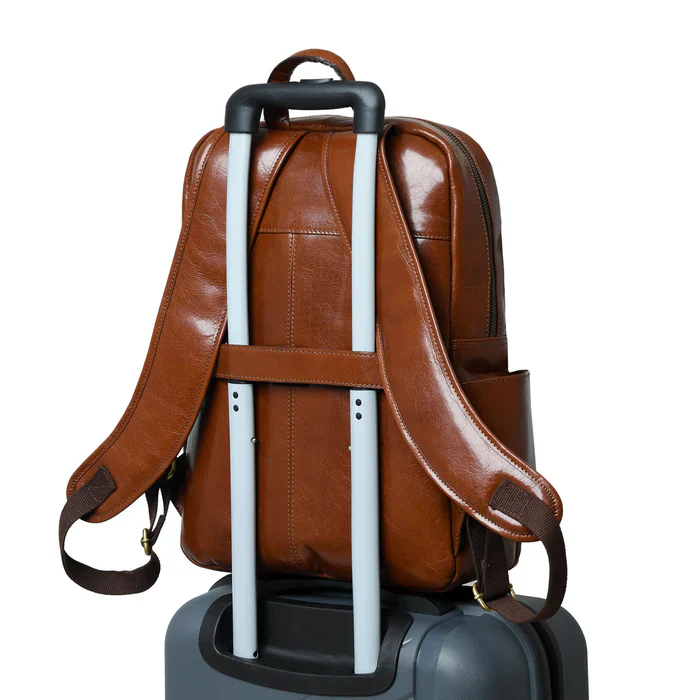 Luxury Italian Leather Backpack, Tan - Image 2