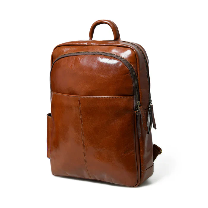 Luxury Italian Leather Backpack, Tan - Image 3