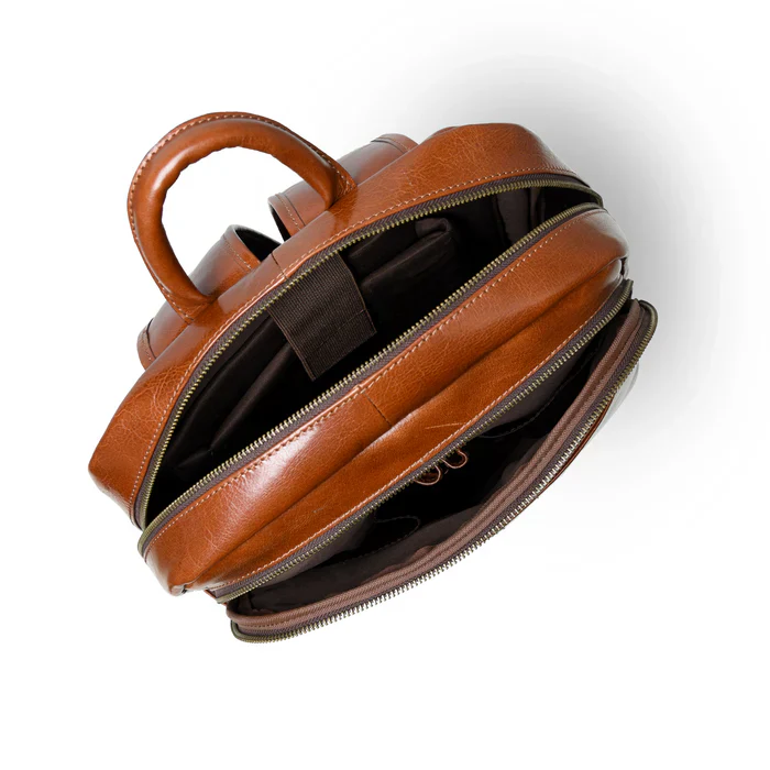 Luxury Italian Leather Backpack, Tan - Image 4