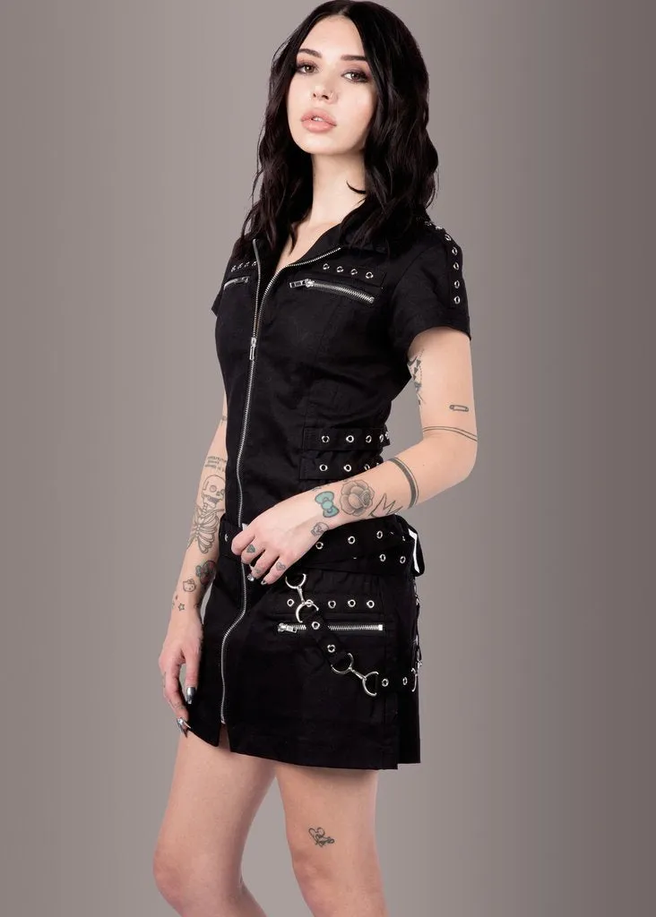 Macabre Heartdrop Goth Mini Dress with Buckles and Lacing - Image 2