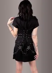 Macabre Heartdrop Goth Mini Dress with Buckles and Lacing - Image 3
