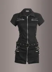 Macabre Heartdrop Goth Mini Dress with Buckles and Lacing - Image 4