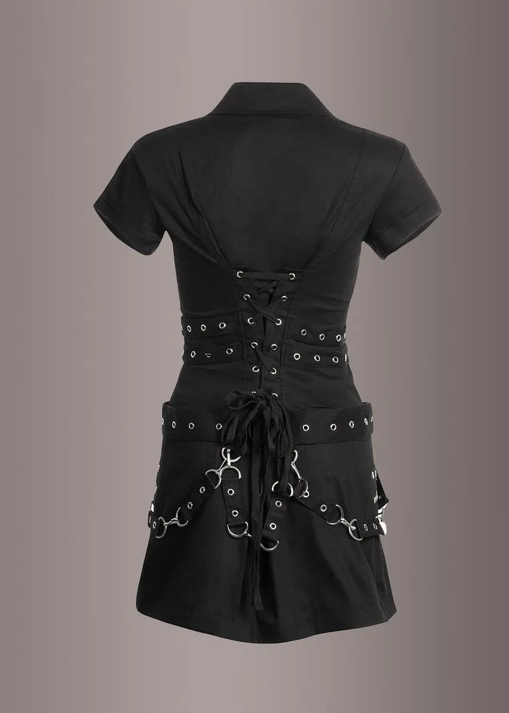 Macabre Heartdrop Goth Mini Dress with Buckles and Lacing - Image 5