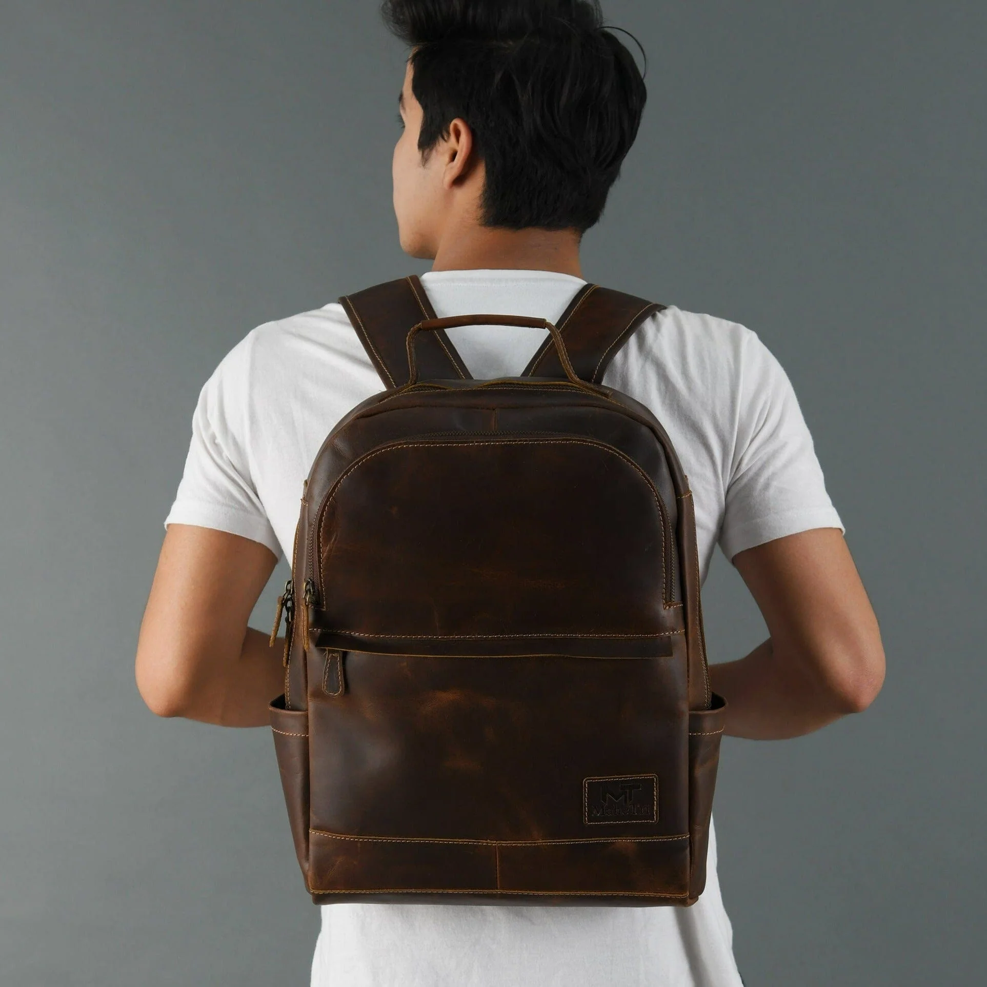 MaheTri Cambridge Unisex Buffalo Leather Backpack - Image 2
