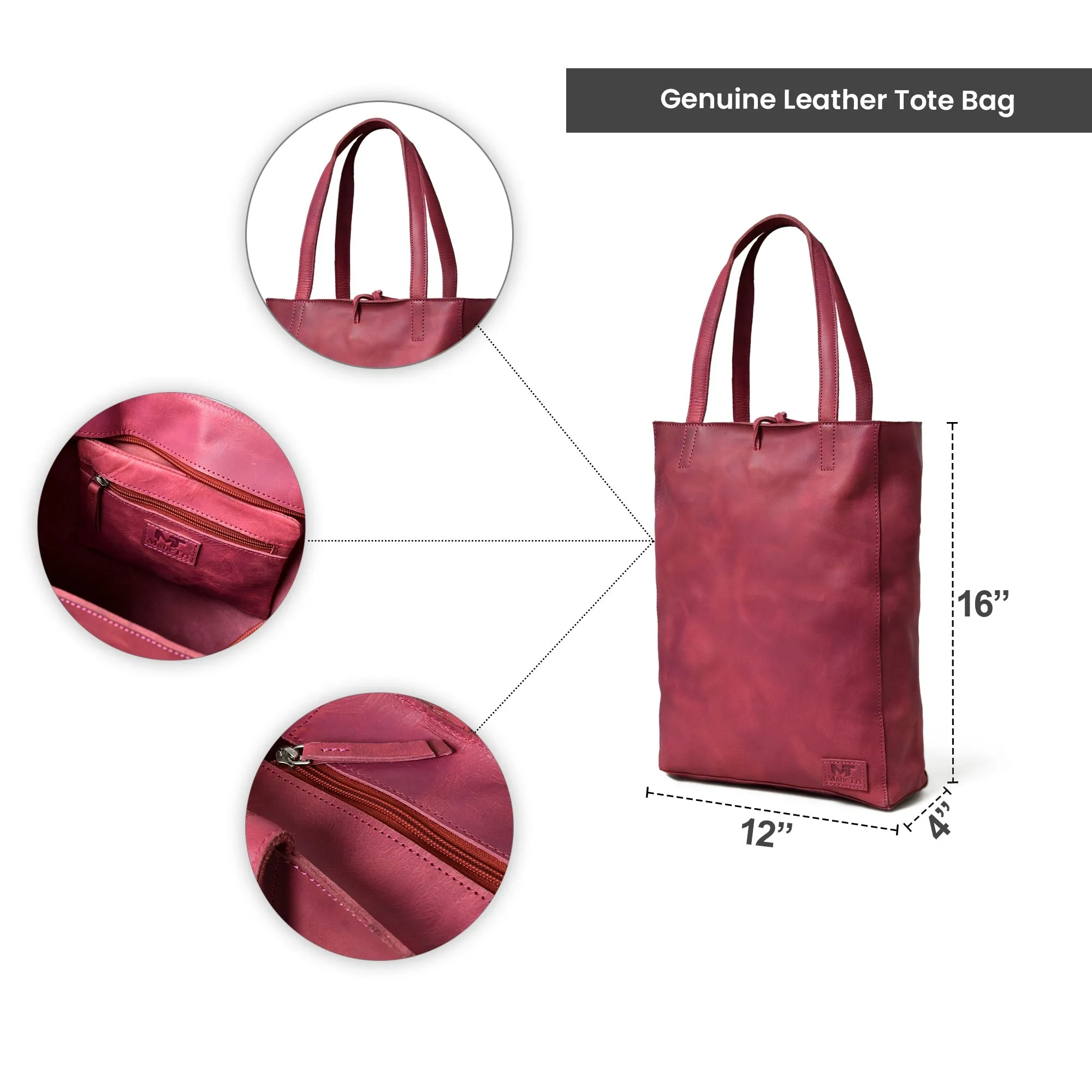 Maroon Leather Tote Bag - Image 10