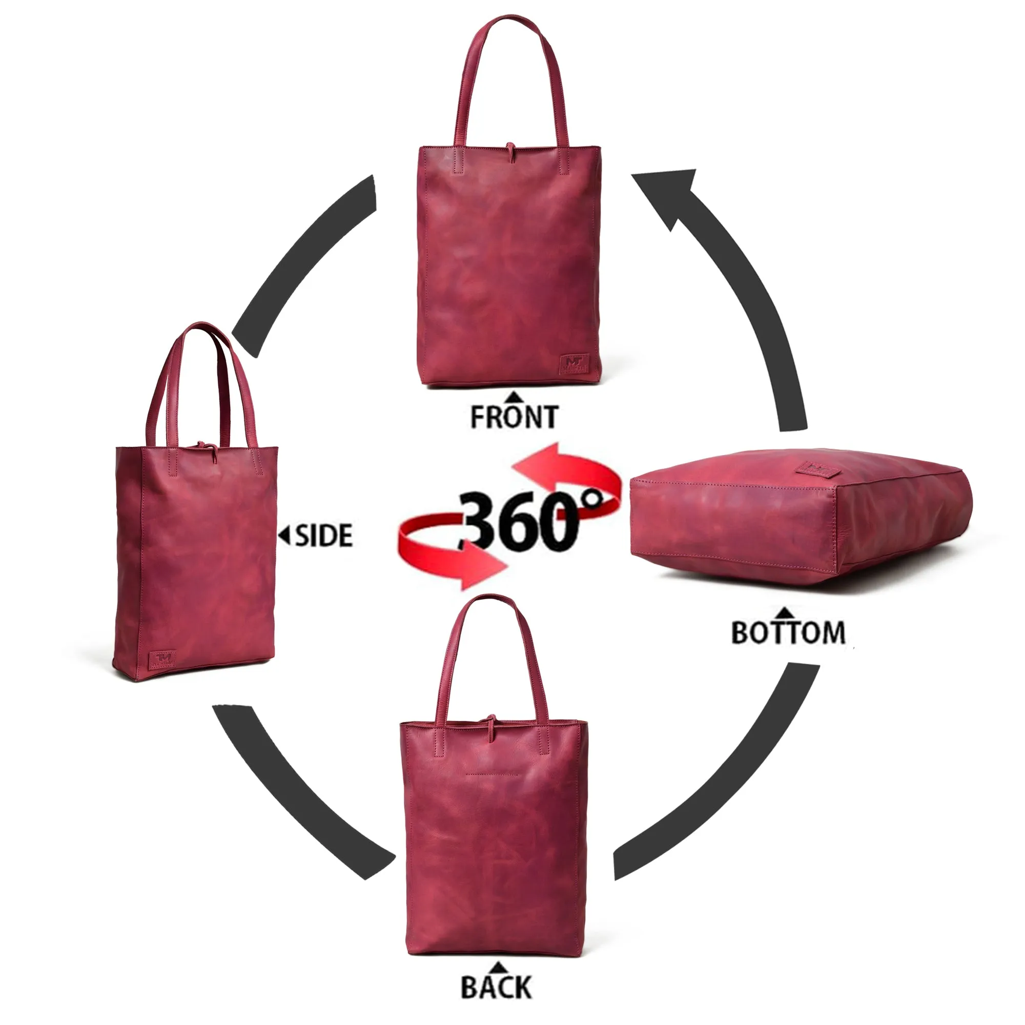 Maroon Leather Tote Bag - Image 11