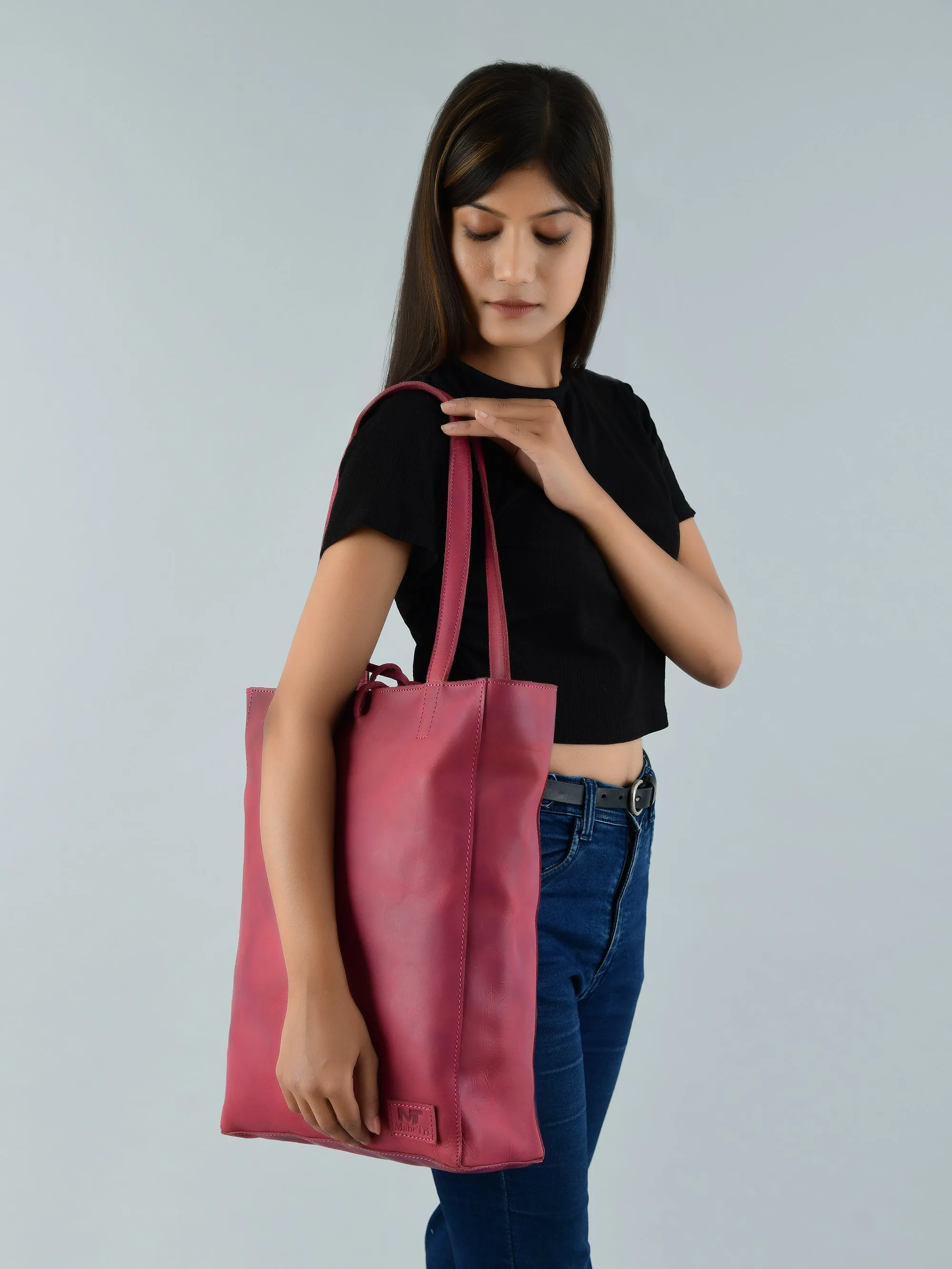 Maroon Leather Tote Bag - Image 2