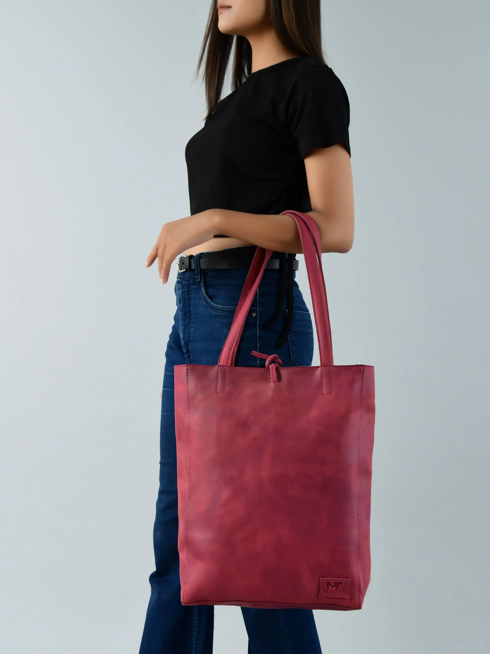 Maroon Leather Tote Bag - Image 7