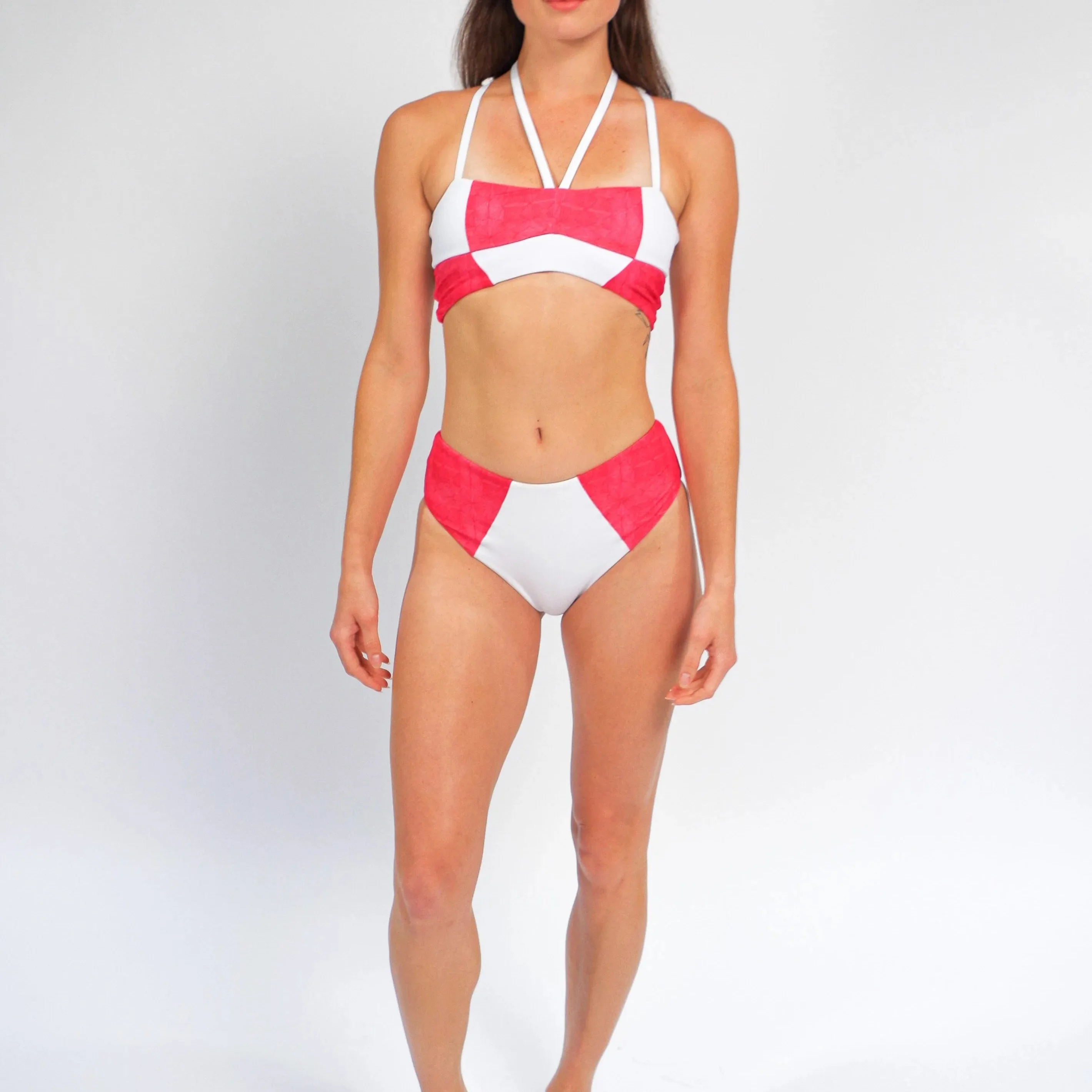 Massi Bikini Bottom with Color-blocked Tile Pattern