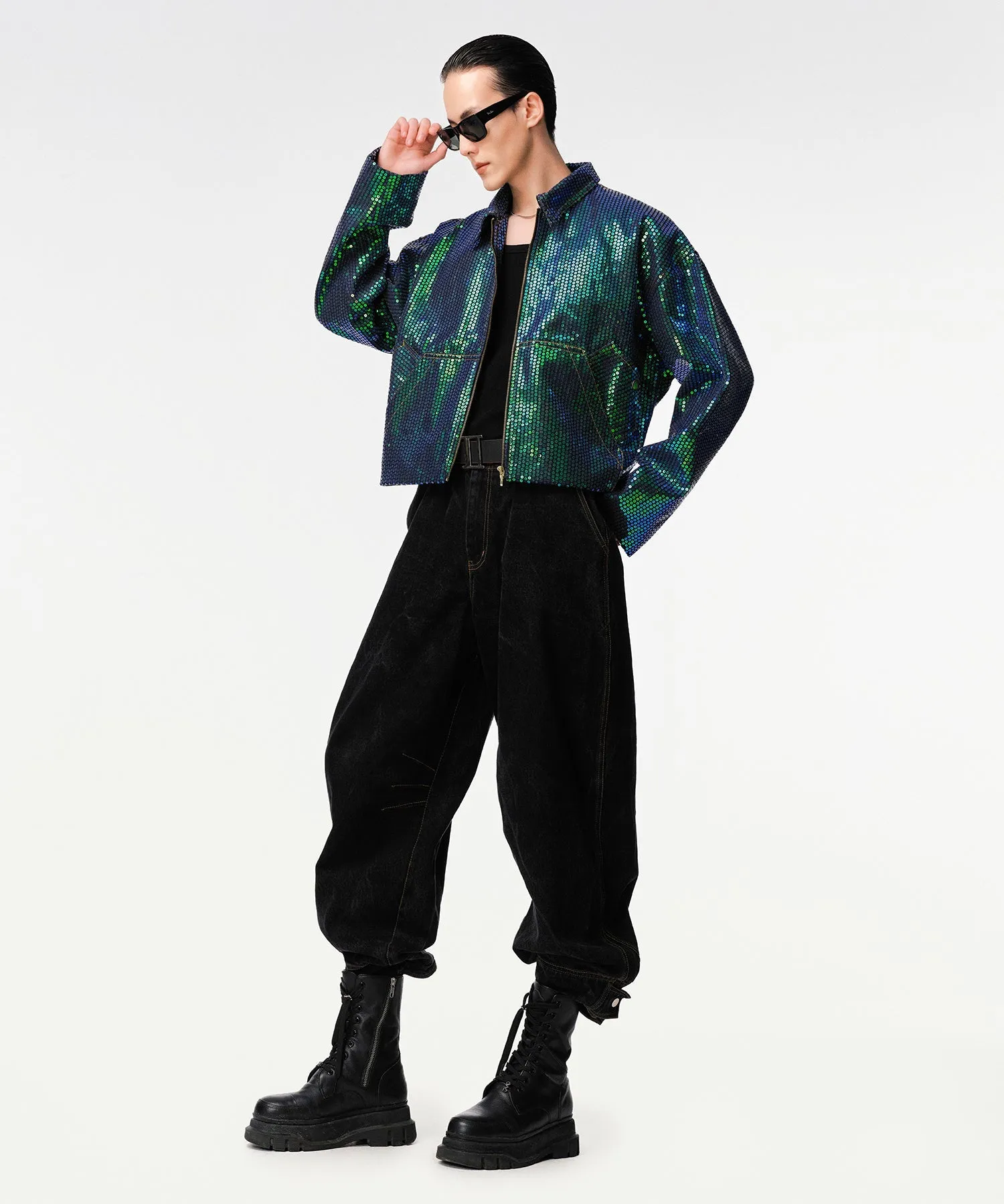 Matrix Sequin Denim Crop Jacket - Image 2