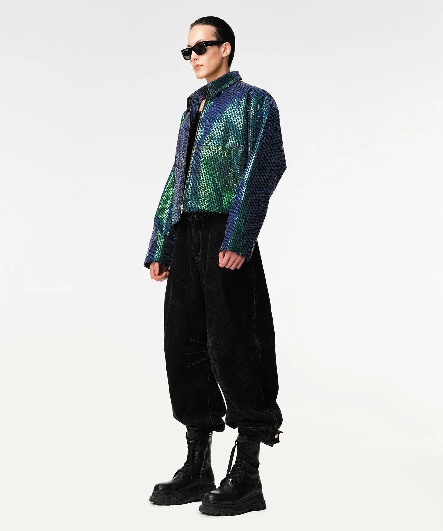 Matrix Sequin Denim Crop Jacket - Image 3