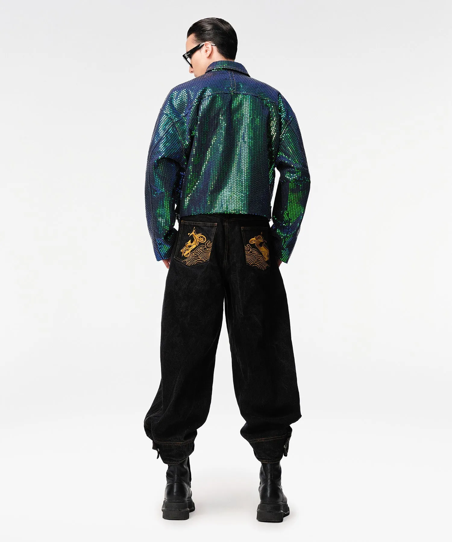 Matrix Sequin Denim Crop Jacket - Image 4