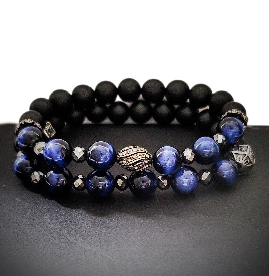 Men's Blue Tiger Eye and Black Diamonds Bracelet Set - Image 6