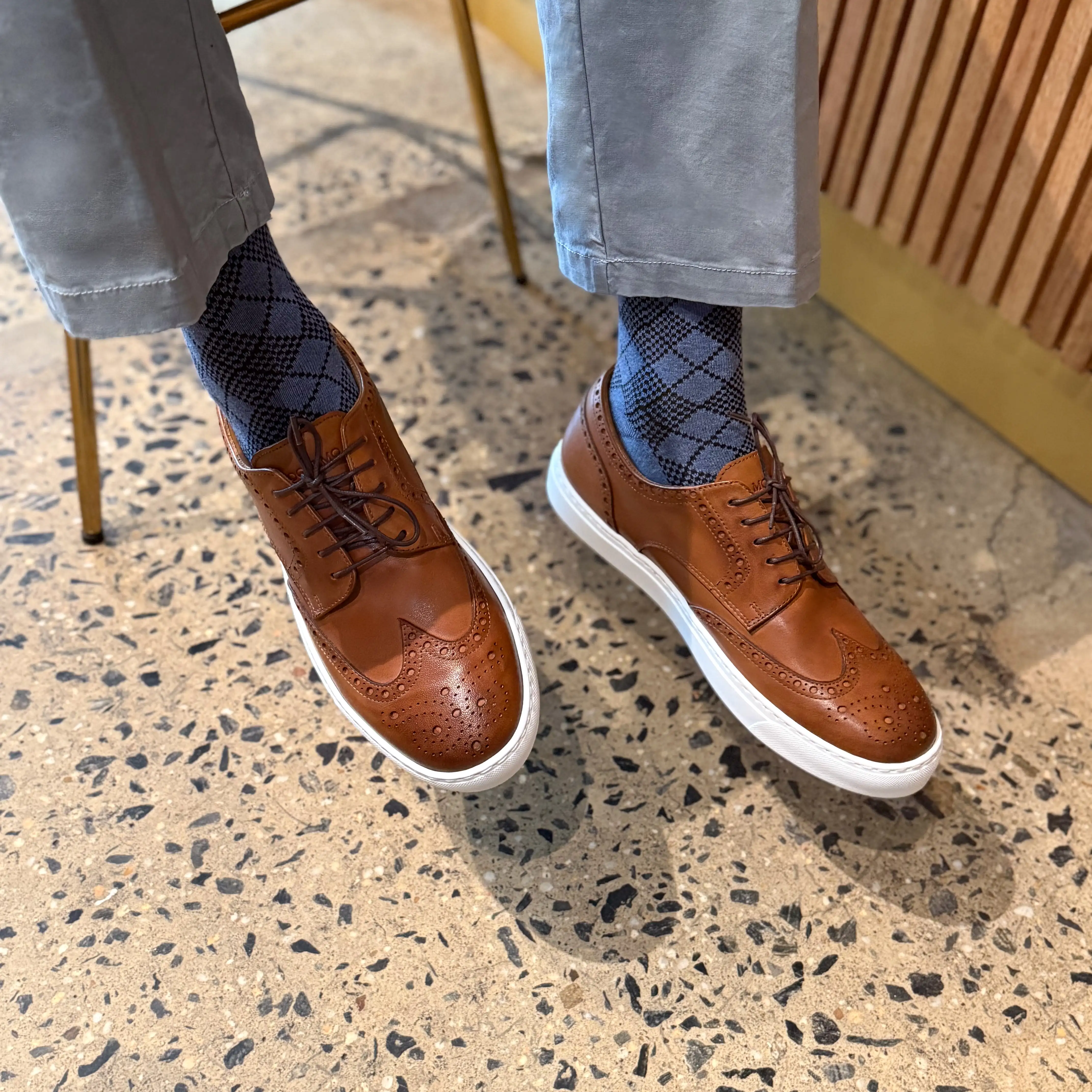 Men's Don Giovanni Wingtips Sneakers - Cognac w/ White Sole - Image 2