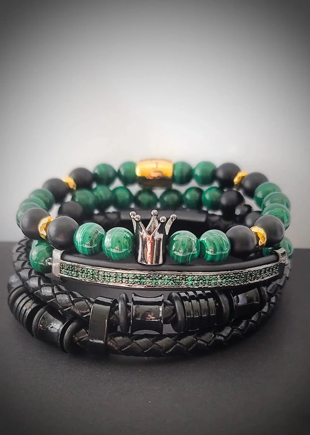 Men's "Malachite" Crown Bracelet set - Image 2