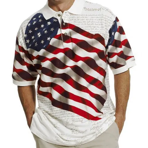 Men's Patriotic American Waving Flag 100% Cotton Polo Shirt - Image 3