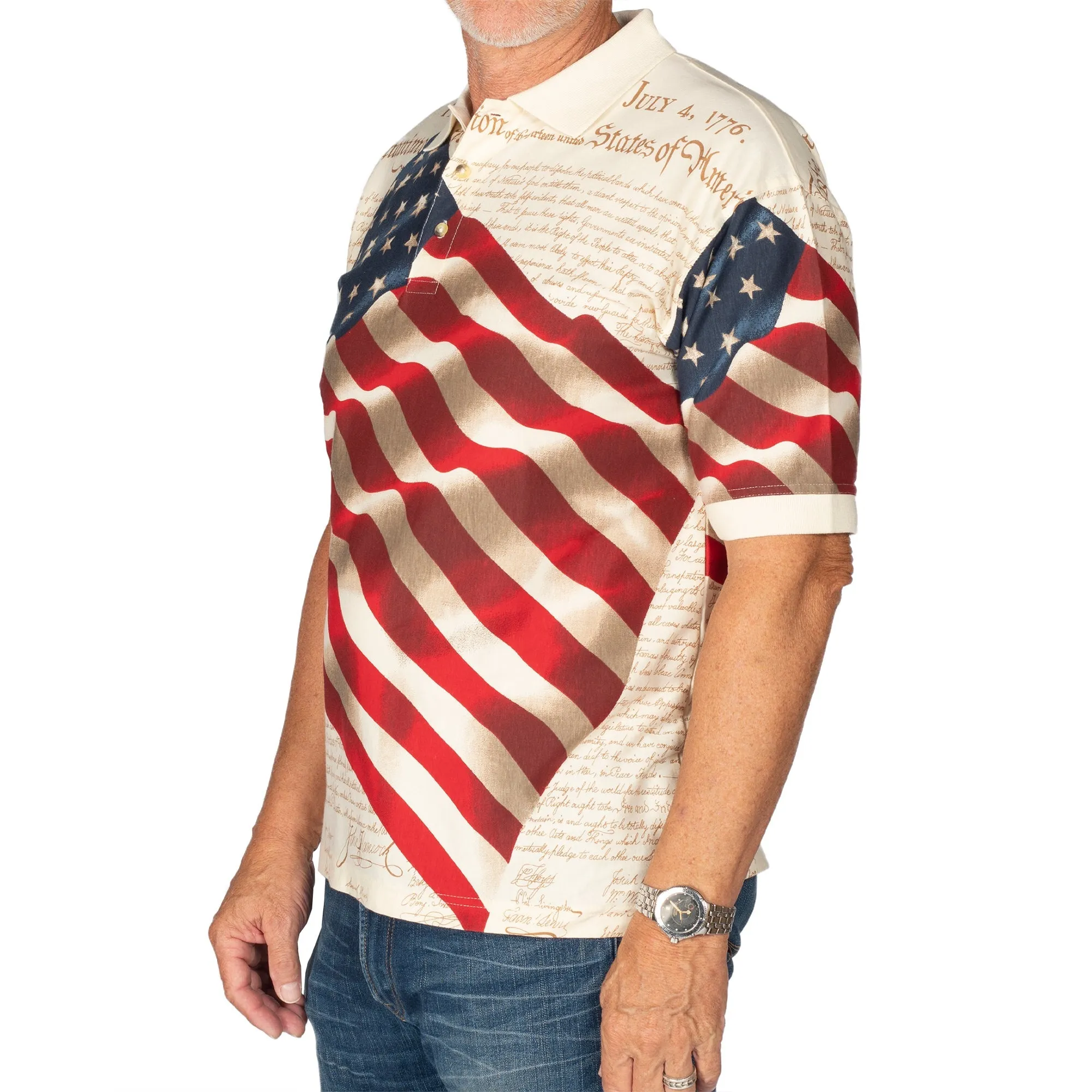 Men's Patriotic American Waving Flag 100% Cotton Polo Shirt - Image 4