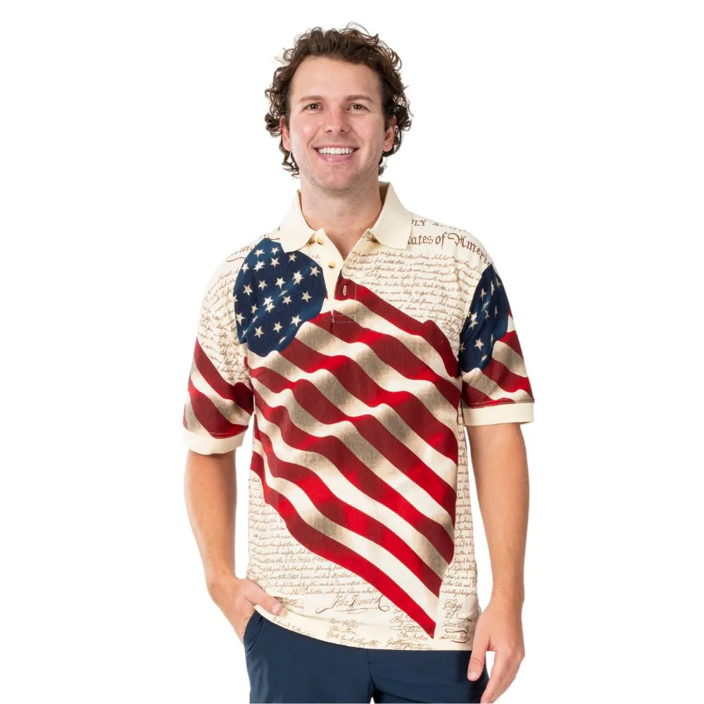 Men's Patriotic American Waving Flag 100% Cotton Polo Shirt - Image 5