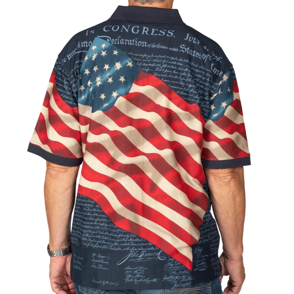 Men's Patriotic Waving American Flag 100% Cotton Polo Shirt - Image 2