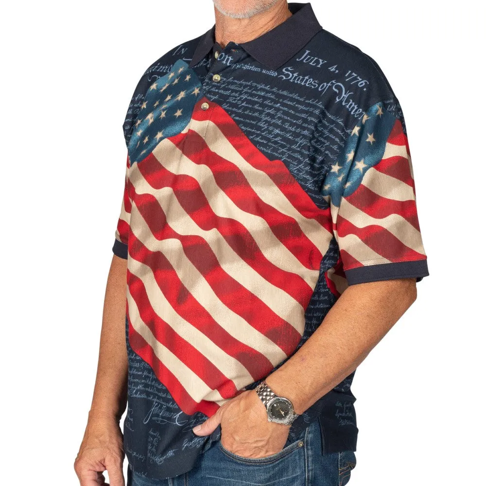 Men's Patriotic Waving American Flag 100% Cotton Polo Shirt - Image 3