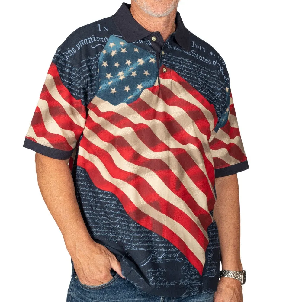 Men's Patriotic Waving American Flag 100% Cotton Polo Shirt - Image 4